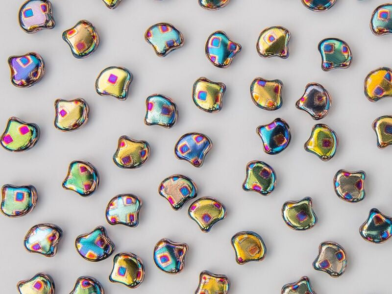 Ginko, Cubed Jet Summer Rainbow, 2-Hole Czech Glass Bead, 8 grams