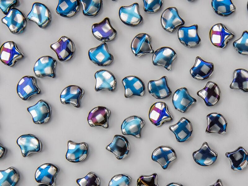 Ginko, Cubed Jet Blue Moon, 2-Hole Czech Glass Bead, 8 grams
