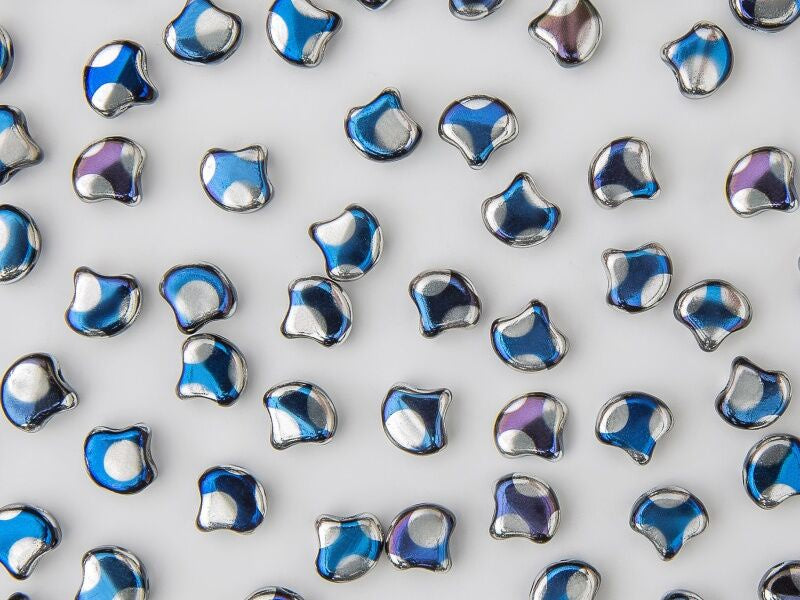 Ginko, Dotted Jet Blue Moon, 2-Hole Czech Glass Bead, 8 grams