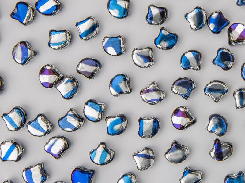 Ginko, Striped Jet Blue Moon, 2-Hole Czech Glass Bead, 8 grams