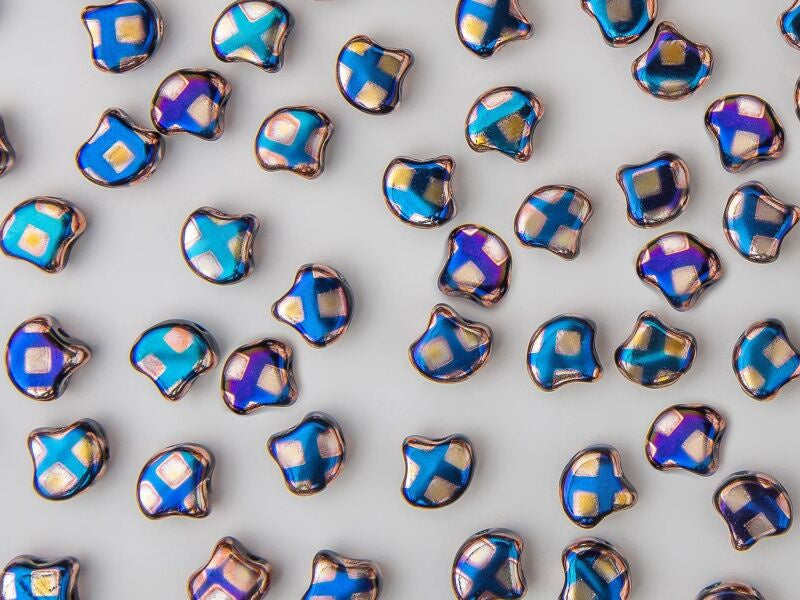 Ginko, Cubed Jet Blue Sun, 2-Hole Czech Glass Bead, 8 grams