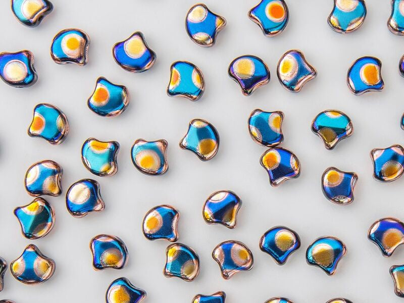Ginko, Dotted Jet Blue Sun, 2-Hole Czech Glass Bead, 8 grams