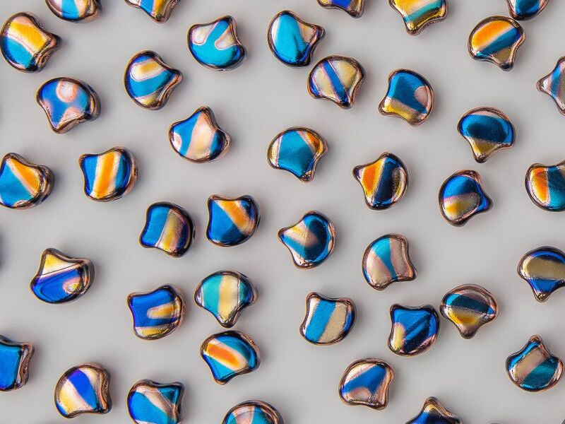 Ginko, Striped Jet Blue Sun, 2-Hole Czech Glass Bead, 8 grams