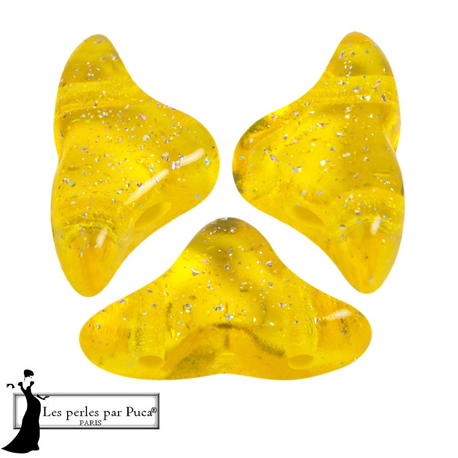 Helios Par Puca Czech Glass Bead, Transparent Constellation Yellow, 10 grams