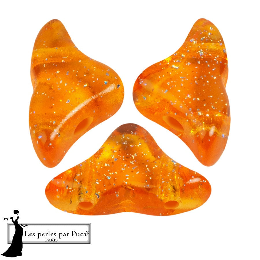 Helios Par Puca Czech Glass Bead, Transparent Constellation Orange, 10 grams