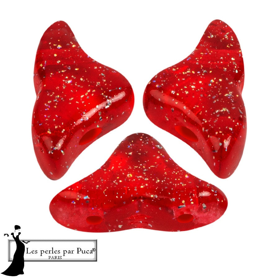 Helios Par Puca Czech Glass Bead, Transparent Constellation Red, 10 grams