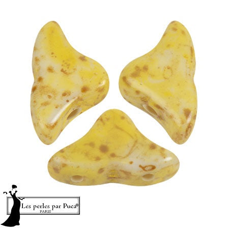 Helios Par Puca Czech Glass Bead, White Stony Beige Yellow, 10 grams