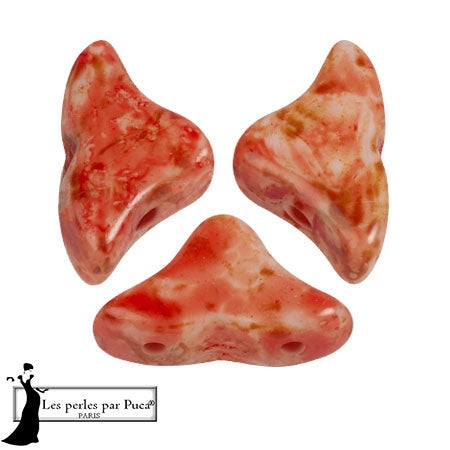 Helios Par Puca Czech Glass Bead, White Stony Red, 10 grams