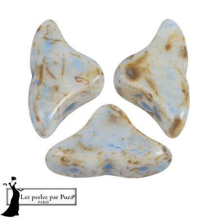 Helios Par Puca Czech Glass Bead, White Stony Blue, 10 grams