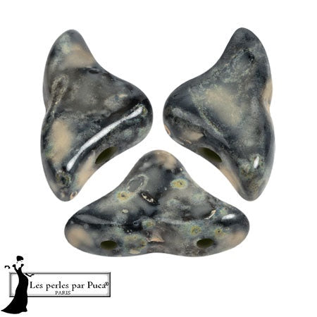 Helios Par Puca Czech Glass Bead, Black Stony Beige , 10 grams