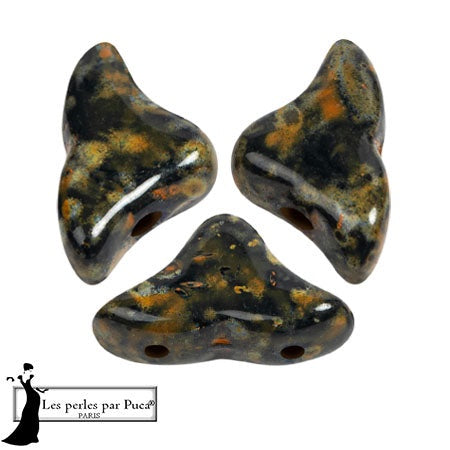 Helios Par Puca Czech Glass Bead, Black Stony Orange, 10 grams