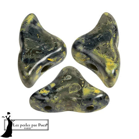 Helios Par Puca Czech Glass Bead, Black Stony Beige Yellow , 10 grams
