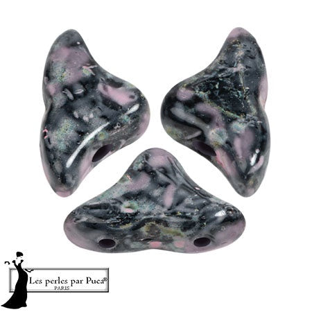 Helios Par Puca Czech Glass Bead, Black Stony Pink, 10 grams