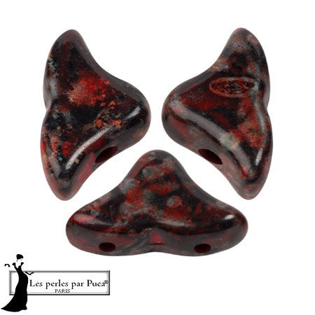 Helios Par Puca Czech Glass Bead, Black Stony Red, 10 grams