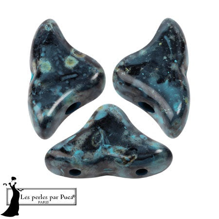 Helios Par Puca Czech Glass Bead, Black Stony Blue Green, 10 grams