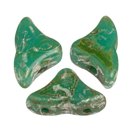 Helios Par Puca Czech Glass Bead, Opaque Green Turquoise New Picasso, 10 grams