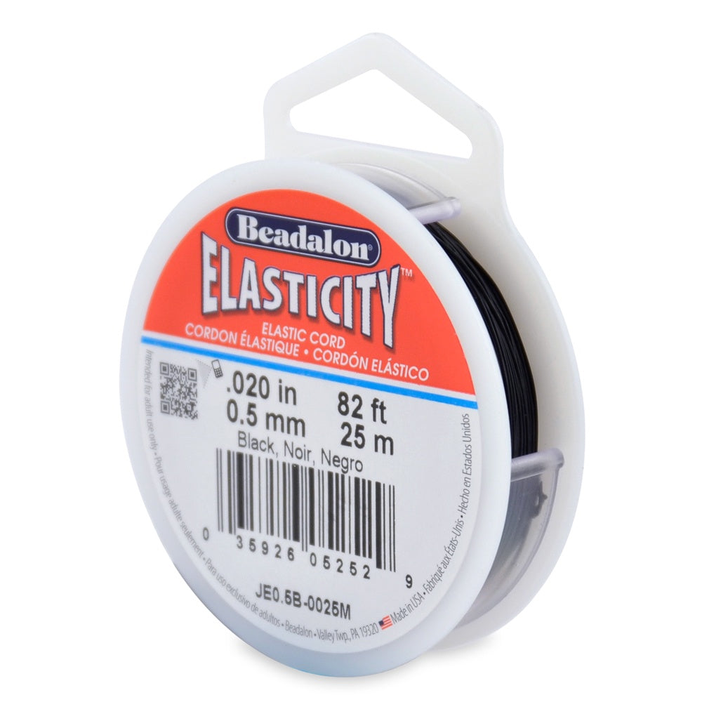 Elasticity Stretch Cord, 0.5 mm / .020 in, Black, 25 meter