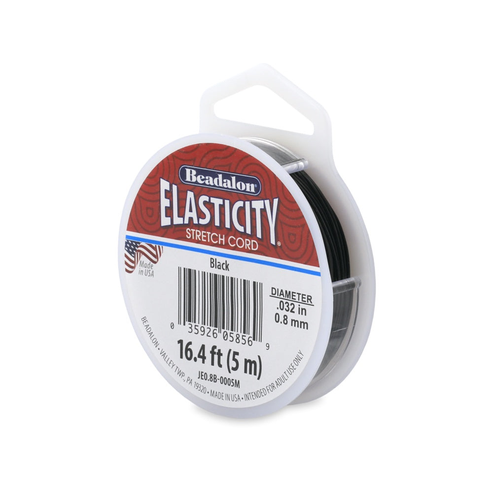 Elasticity Stretch Cord, 0.8 mm / .032 in, Black, 5 meter