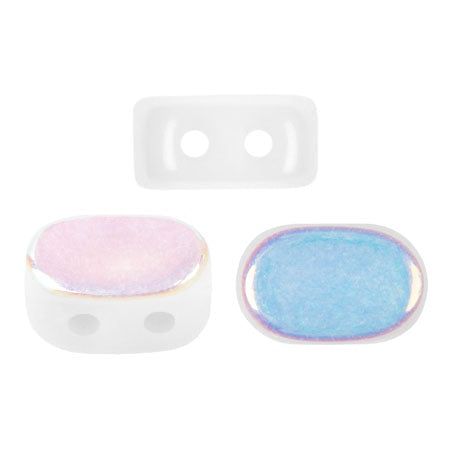 Lipsi Par Puca, Opaque White AB, 10 grams, Czech 2 Hole Glass Bead