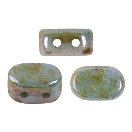 Lipsi Par Puca, Opaque Mix Blue/Green Ceramic Look, 10 grams, Czech 2 Hole Glass Bead