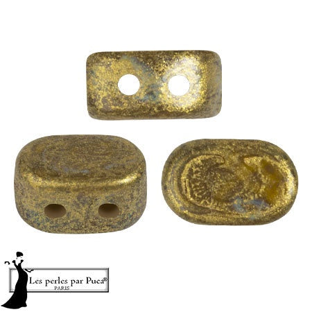Lipsi Par Puca, Yellow Amber Gold Spotted, 10 grams, Czech 2 Hole Glass Bead