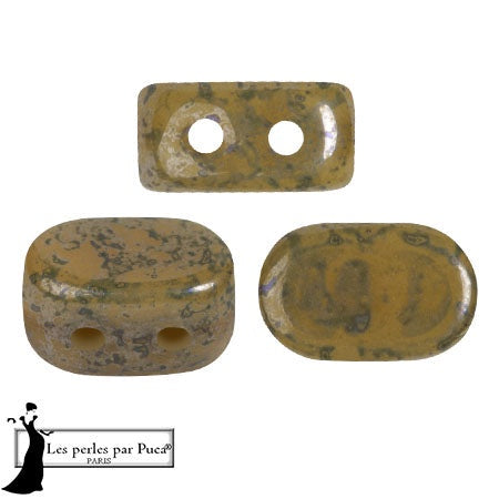 Lipsi Par Puca, Green Avocado Marble, 10 grams, Czech 2 Hole Glass Bead