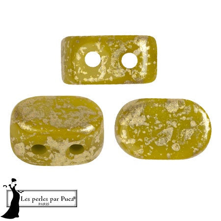 Lipsi Par Puca, Green Avocado Splash, 10 grams, Czech 2 Hole Glass Bead