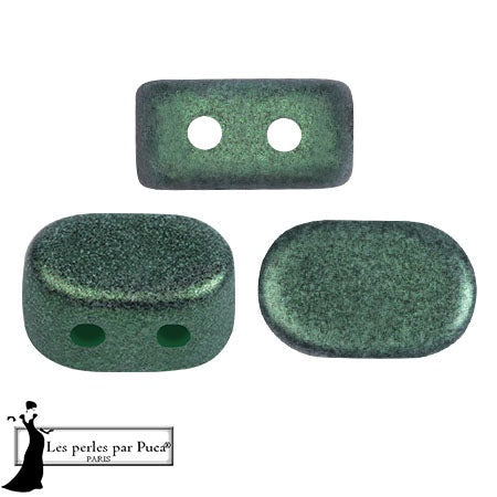 Lipsi Par Puca, Metallic Matte Green Forest, 10 grams, Czech 2 Hole Glass Bead