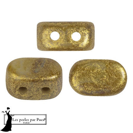 Lipsi Par Puca, Dapple Gray Gold Spotted, 10 grams, Czech 2 Hole Glass Bead