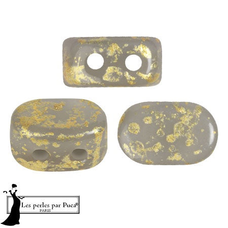 Lipsi Par Puca, Dapple Gray Splash, 10 grams, Czech 2 Hole Glass Bead