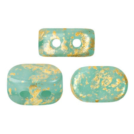 Lipsi Par Puca, Blue Green Opal Splash, 10 grams, Czech 2 Hole Glass Bead