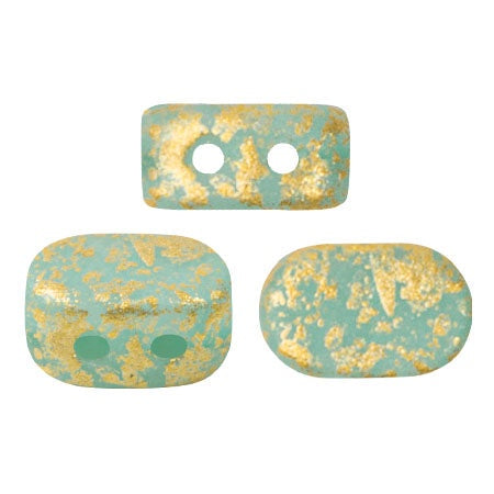Lipsi Par Puca, Blue Green Opal Mat Splash , 10 grams, Czech 2 Hole Glass Bead