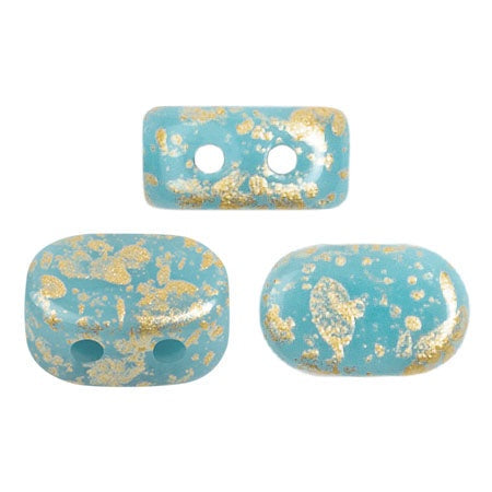 Lipsi Par Puca, Opaque Aqua Splash, 10 grams, Czech 2 Hole Glass Bead