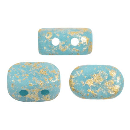 Lipsi Par Puca, Opaque Aqua Matte Splash, 10 grams, Czech 2 Hole Glass Bead