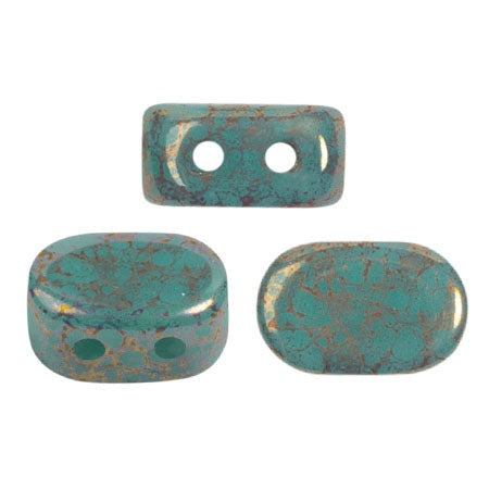 Lipsi Par Puca, Opaque Green Turquoise Bronze , 10 grams, Czech 2 Hole Glass Bead