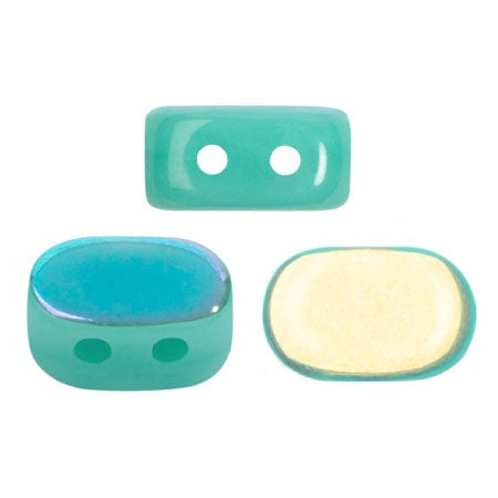 Lipsi Par Puca, Opaque Green Turquoise AB, 10 grams, Czech 2 Hole Glass Bead