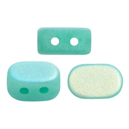 Lipsi Par Puca, Opaque Green Turquoise AB Matte, 10 grams, Czech 2 Hole Glass Bead