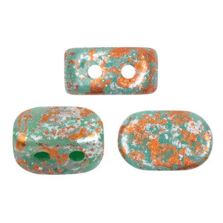 Lipsi Par Puca, Opaque Green Turquoise Tweedy, 10 grams, Czech 2 Hole Glass Bead