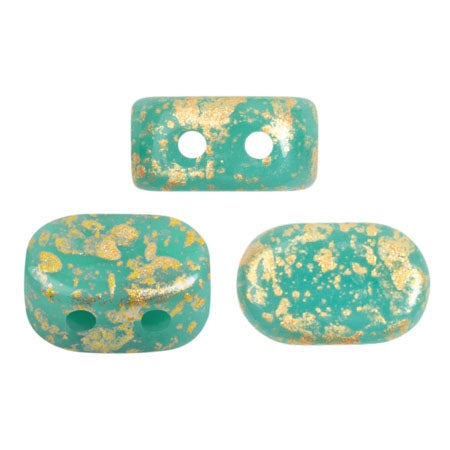 Lipsi Par Puca, Opaque Green Turquoise Splash, 10 grams, Czech 2 Hole Glass Bead