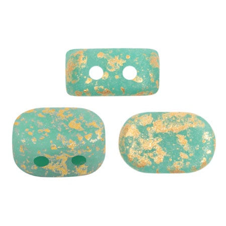 Lipsi Par Puca, Opaque Green Turquoise Splash Matte, 10 grams, Czech 2 Hole Glass Bead