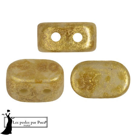 Lipsi Par Puca, Light Citrus Gold Spotted, 10 grams, Czech 2 Hole Glass Bead