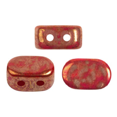 Lipsi Par Puca, Opaque Coral Red Bronze, 10 grams, Czech 2 Hole Glass Bead