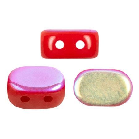 Lipsi Par Puca, Opaque Coral Red AB, 10 grams, Czech 2 Hole Glass Bead
