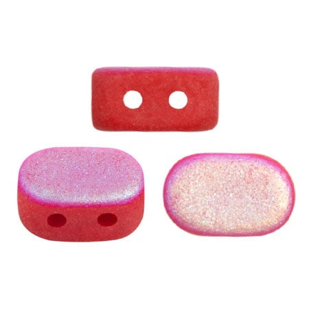 Lipsi Par Puca, Opaque Coral Red Matte AB, 10 grams, Czech 2 Hole Glass Bead