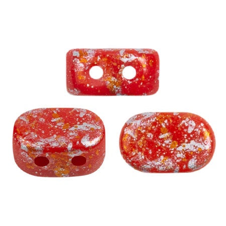 Lipsi Par Puca, Opaque Coral Red Tweedy, 10 grams, Czech 2 Hole Glass Bead