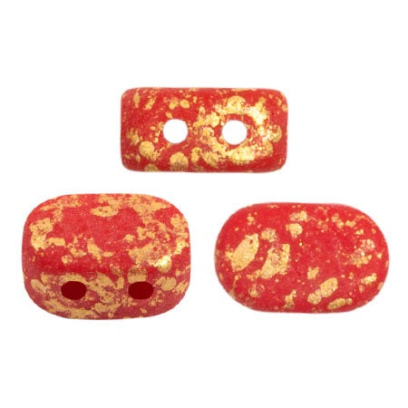 Lipsi Par Puca, Opaque Coral Red Matte Splash, 10 grams, Czech 2 Hole Glass Bead