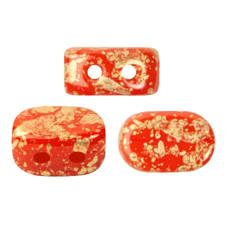 Lipsi Par Puca, Opaque Light Coral Splash, 10 grams, Czech 2 Hole Glass Bead