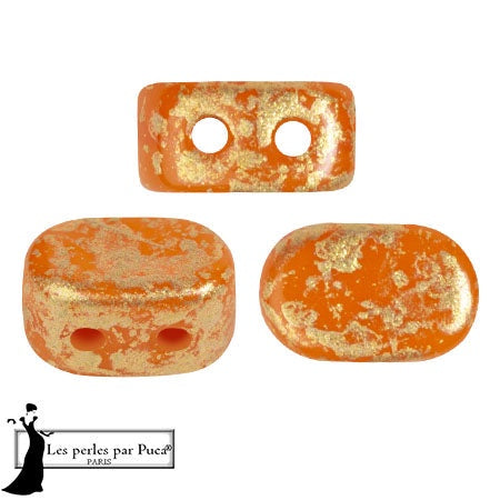 Lipsi Par Puca, Bright Carrot Splash, 10 grams, Czech 2 Hole Glass Bead