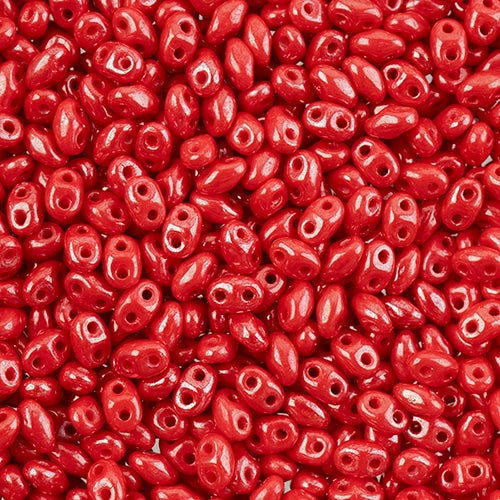 MiniDuo Beads, Opaque Coral Red White Luster, MSD9320-14400, 8 grams