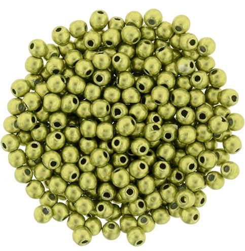 2mm Czech Round Glass Druk Bead, Saturated Metallic Primrose Yellow, 100 pieces